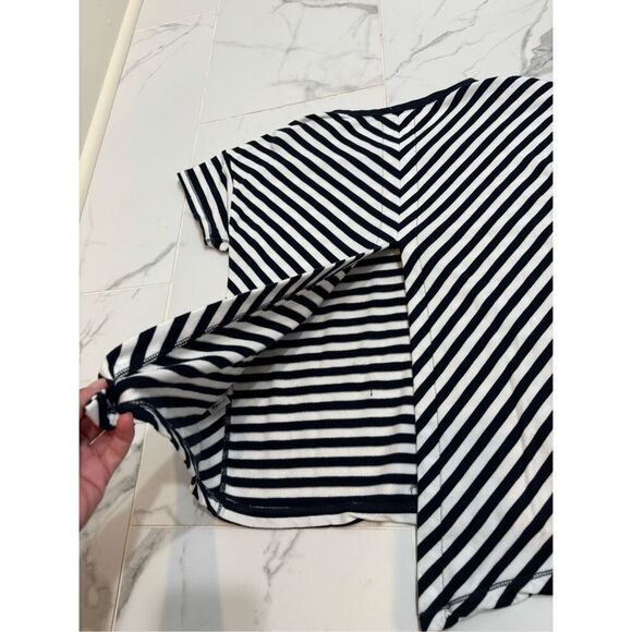 Rag & Bone Kat Split Back Tee in Navy and White Stripes Size S soft boxy modal - Picture 6 of 7